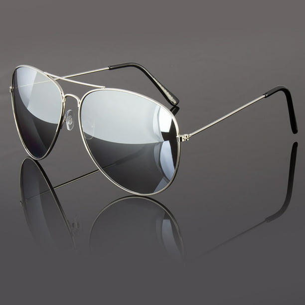 Mens Retro Gun Metal Designer Vintage Pilot Sunglasses Chrome Silver Mirror 